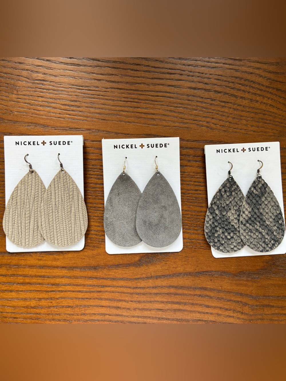 NWT Nickel and Suede Medium Teardrop Earrings Set of 3